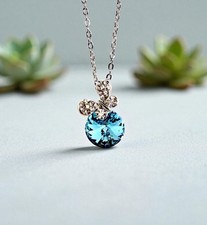Blue Butterfly Round Drop Swarovski Elements Crystal Necklace 18K Gold Plated