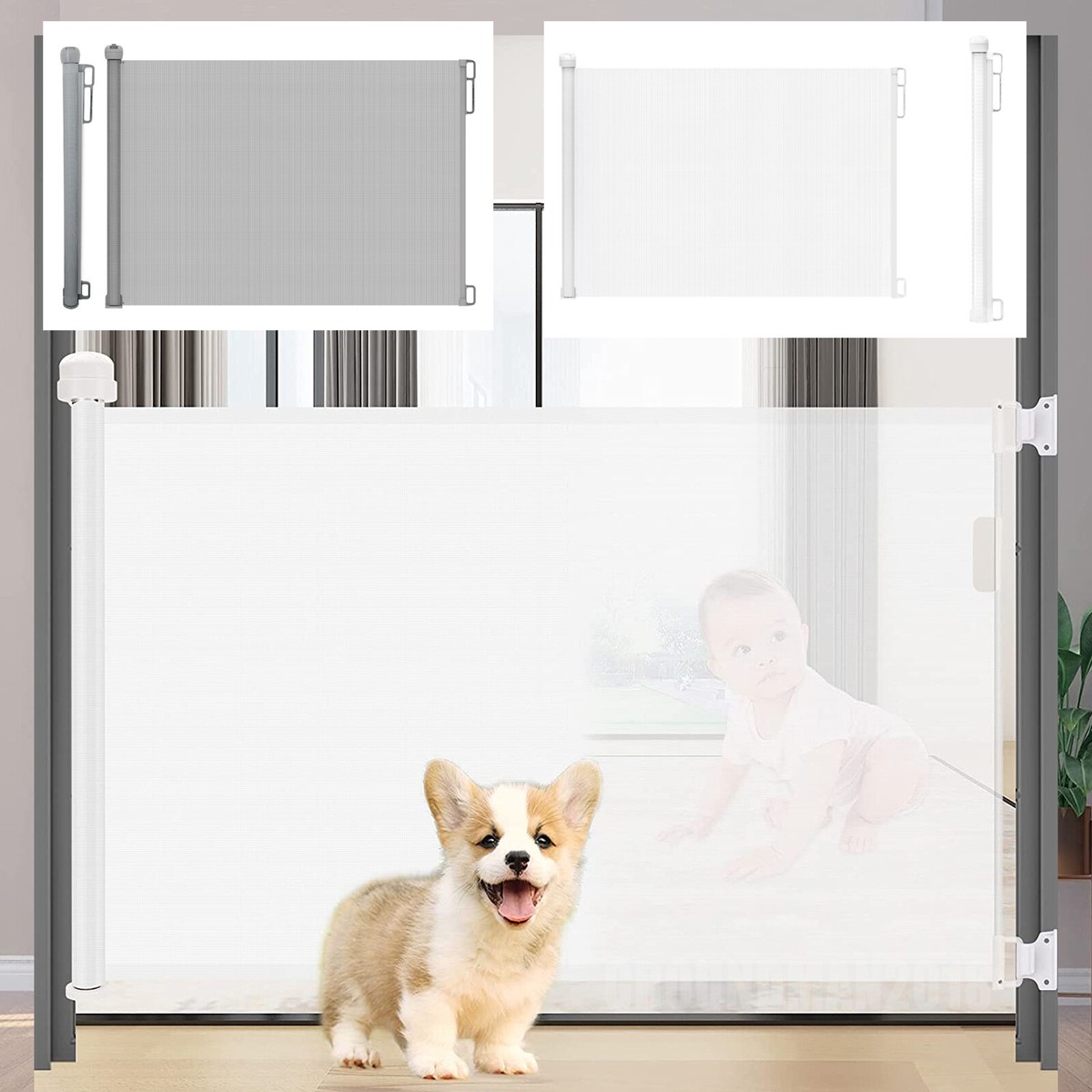 Retractable Stair Gate Baby Pet Dog Safety Gates Mesh Flexible