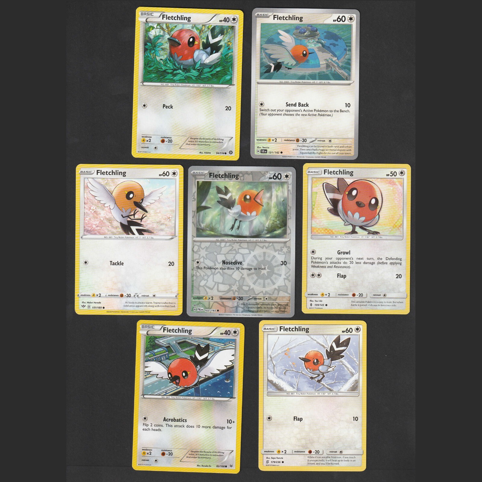 Fletchling Pokemon Card Collection Set of 7 English Cards Reverse Holo Cute