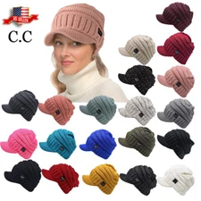 Genuine C.C Oversized Beanie Warm & Thick Cable Knitted Visor Brim CC Beanie Cap