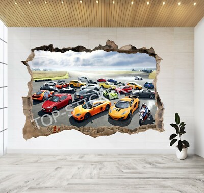 Supersportwagen Rennen Geschwindigkeit 3D Smashed View Wandaufkleber Poster Aufkleber Z749