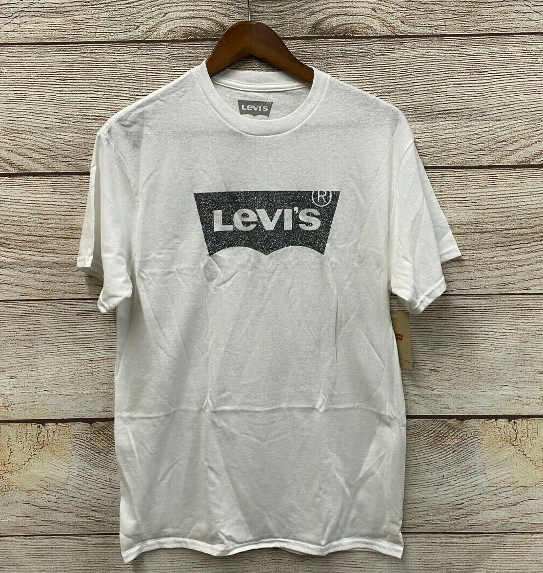 Levi's T Shirt Mens Size Medium Silver Glitter Batwig Slim Fit T Shirt New