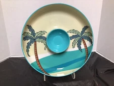 Towle Palm Breeze Chip Vegetable Dip 12" Tray Palm Trees Tropical Ocean Sand New