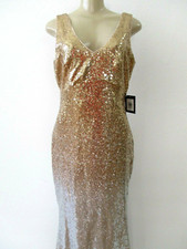 Marina Sequin Sleeveless Dress Gold Silver Long Size 4 A-Line Ball Gown NWT