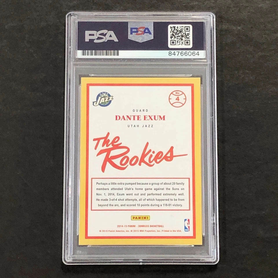 Tarjeta firmada por Dante Exum 2014-15 Panini Donruss #4 automática 10 PSA losa jazz Foto 2 de 2