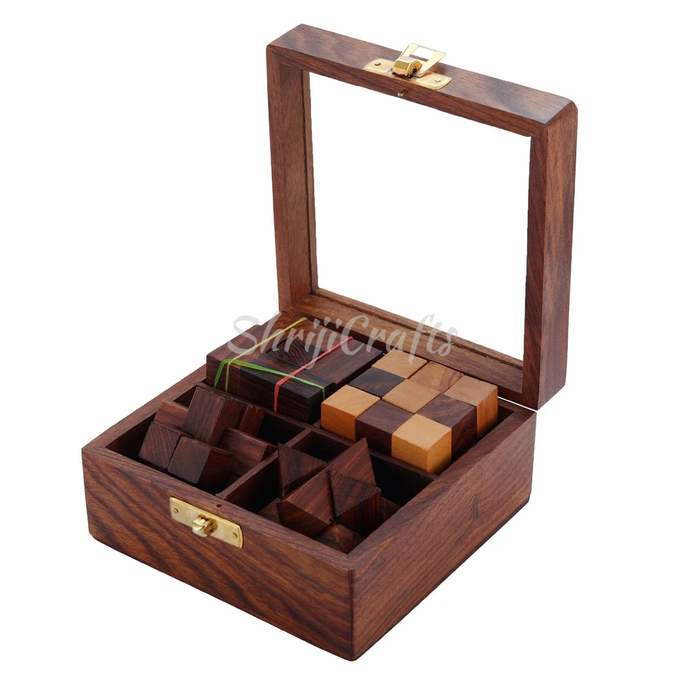 Challenging 4 in 1 Wooden 3D IQ Puzzle Game Set for Teens Adults Brain Teasers - Image 3 of 4