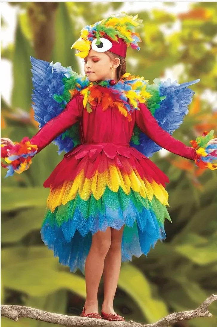 CHASING FIREFLIES GIRLS SIZES 4 - 6 - 8 PARROT BIRD COSTUME & HEADPIECE  (WINGS)