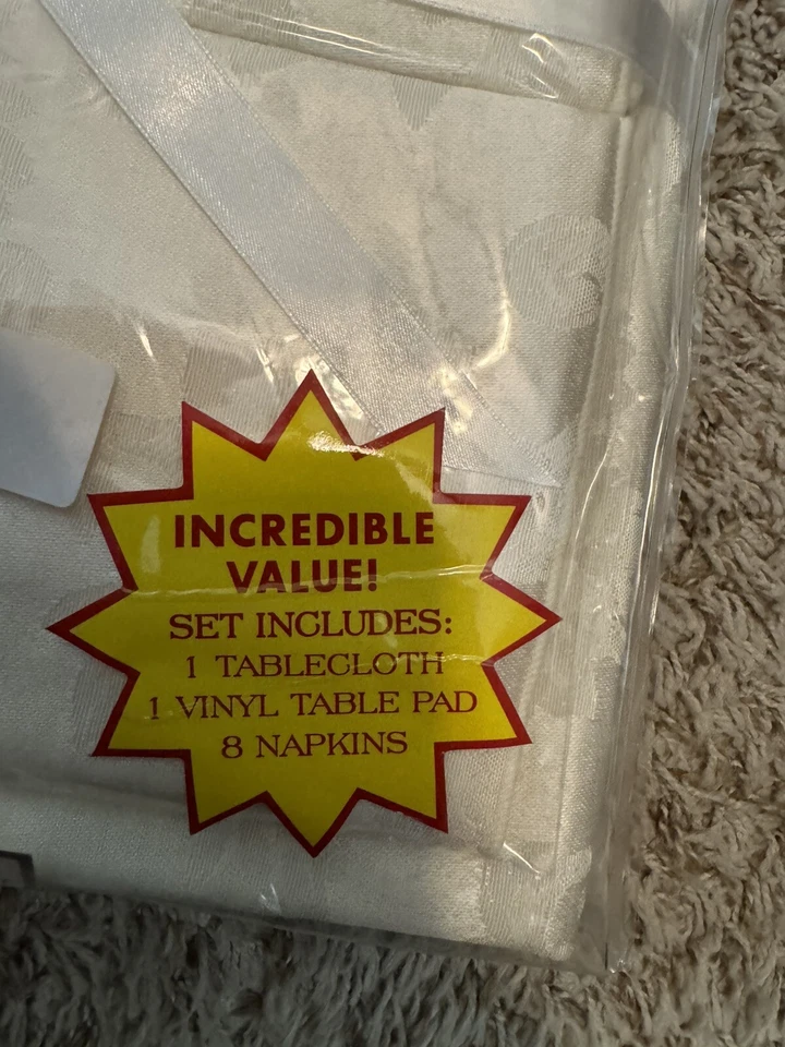 Ultimate Table Set 60x84” Ivory Tablecloth Vinyl Pad 8 Coordinating Napkins NEW - Image 2 of 4