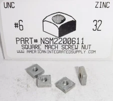 #6-32 SQUARE MACHINE SCREW NUTS STEEL ZINC PLATED 5/16 AF X 7/64 TH (50)