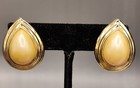 Vintage Gold Tone Rim Yellow ed Faux Pearl Teardrop Stud Post Earrings Jewelry  — photo 1