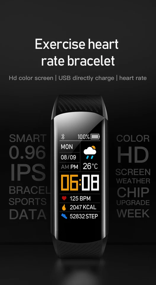 New Fitness Tracker Heart Rate Smart Watch Blood Pressure Bracelet Wristband - Image 2 of 4