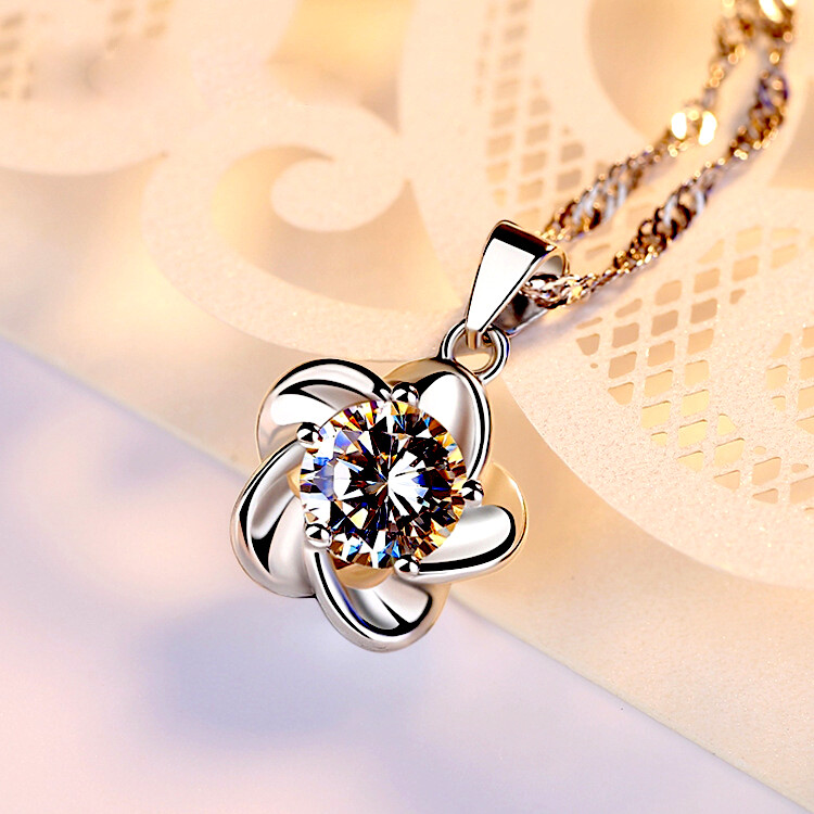 REAL SOLID SILVER 925 Classic Sterling Silver Necklace Pendant Flower