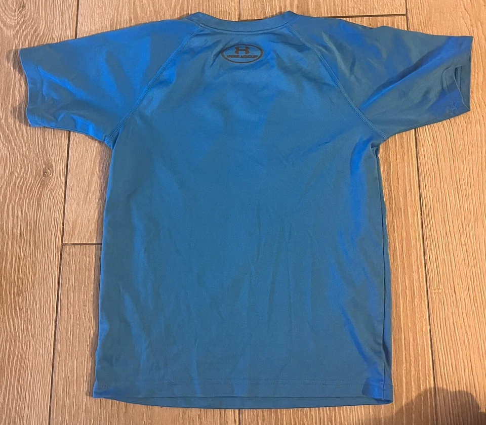 Under Armour Youth XS | Heat Gear | Футболка с синим и желтым логотипом S/S | СМОТРИТЕ! - Изображение 3 из 3