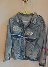 Vintage Denim Jacket: Custom Cute Bling Distressed Acid Wash and Roomy