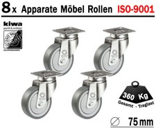 Möbelrollen Apparate Laufrollen Lenk Rollen 8 x Ø 75 mm Le-Le BS-Rollen Germany