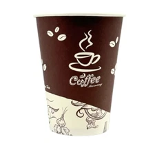 12 oz Disposable Paper Cups Coffee Bean Design for Cold/Hot Drinking Coffee Tea