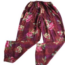 Vintage Sheer Pull-on Pants Medium Floral High Waist Wide Leg Swimwear Cover Up