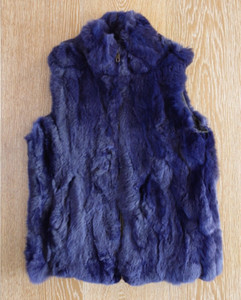 ADRIENNE LANDAU Girls Blue Rabbit Fur Vest Size 10/12 NWOT