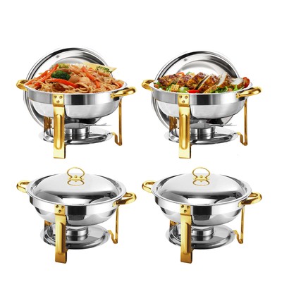 Buffet Chafing Set Gold Version Round 4.8QT Chafing Dishes With Lid 4 Pieces