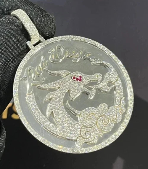 2.40ct Round Cut Moissanite Custom Letter Dragon Pendant 14k White Gold Plated - Product main view