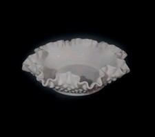 Vintage 8" Fenton Hobnail Ruffled Edge White Milk Glass Dish Stamped On Back