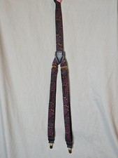 Pelican Suspenders Mens Navy Burgundy Paisley Silk & Leather Y-Back USA Made