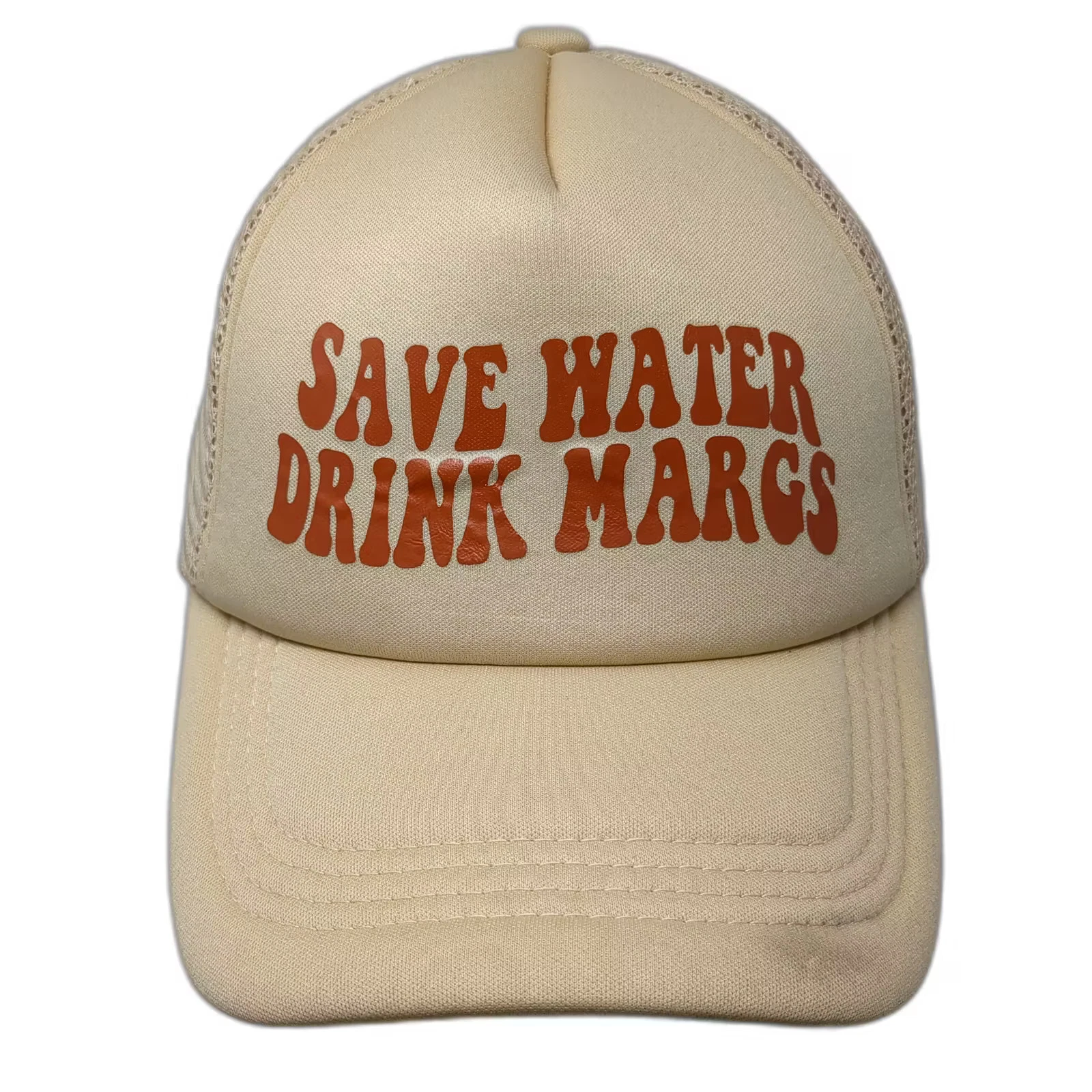 Save Water Drink Margs Trucker Hat Beige Orange OS Snapback Mesh Foam Graphic