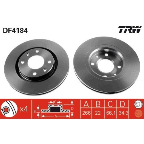 Bremsscheibe TRW DF4184 FüR Vauxhall CitroëN Dongfeng DS Opel Peugeot-image