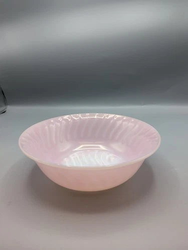 Vintage Fire King Pink Swirl Milk Glas Round Serving Bowl 8.25 x 2.5" tall USA