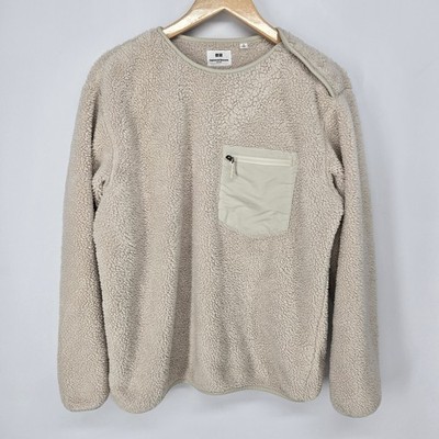 Uniqlo Engineered Garments Fleece Women S Beige Sherpa Pullover Snap Shoulder