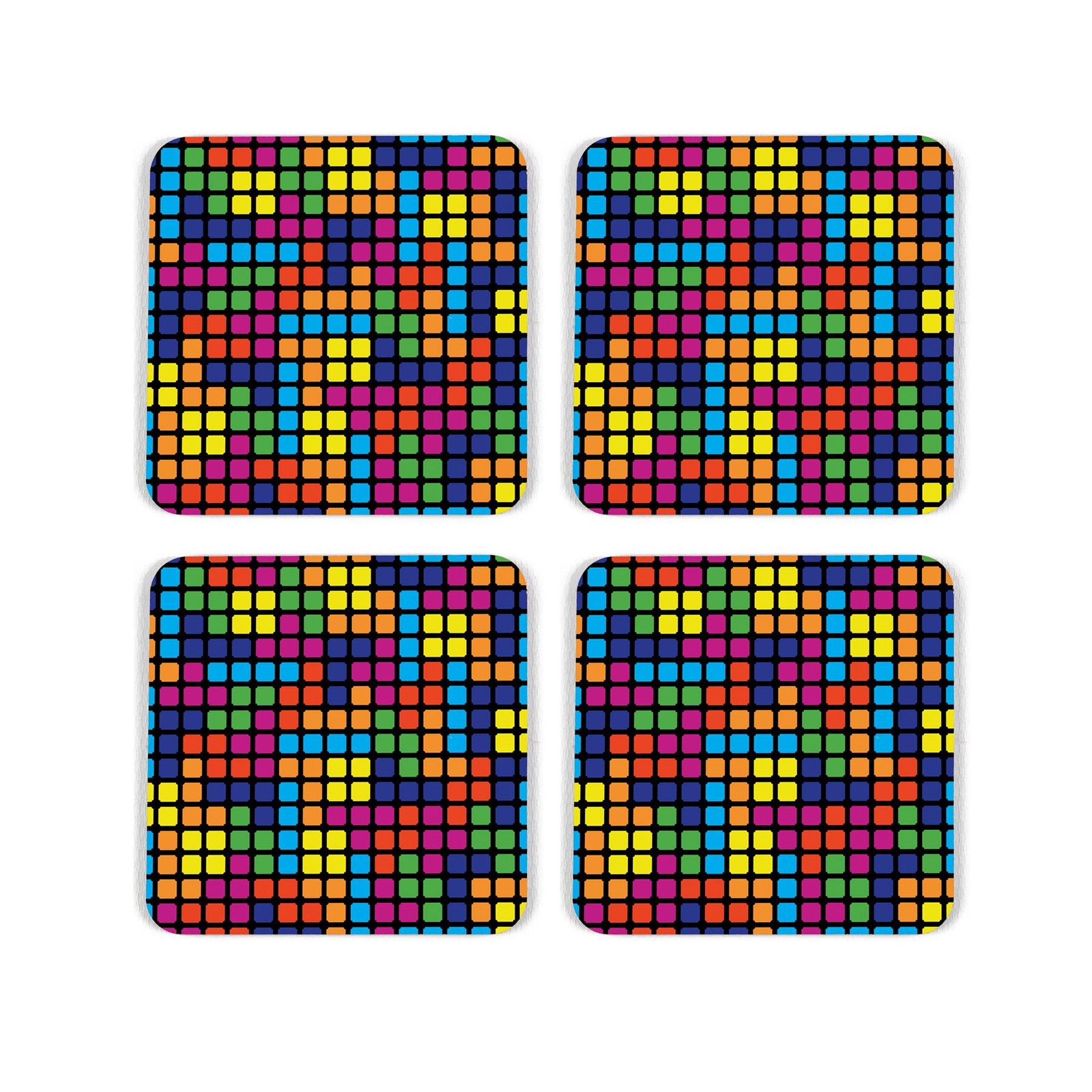 Retro Arcade Game Cork Coaster Set - Multicoloured Blocks Gift - Set of 4