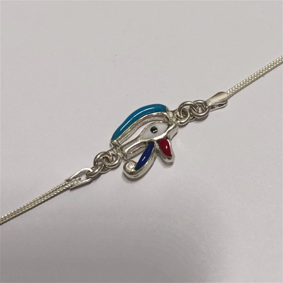 Pulsera de plata 925 hecha a mano con piedra lapislázuli Ojo de Horus encanto egipcio Foto 4 de 4