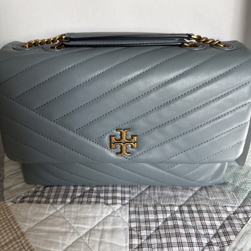 Tory Burch Kira Chevron Convertible Napa Leather Shoulder Bag in Ash Blue