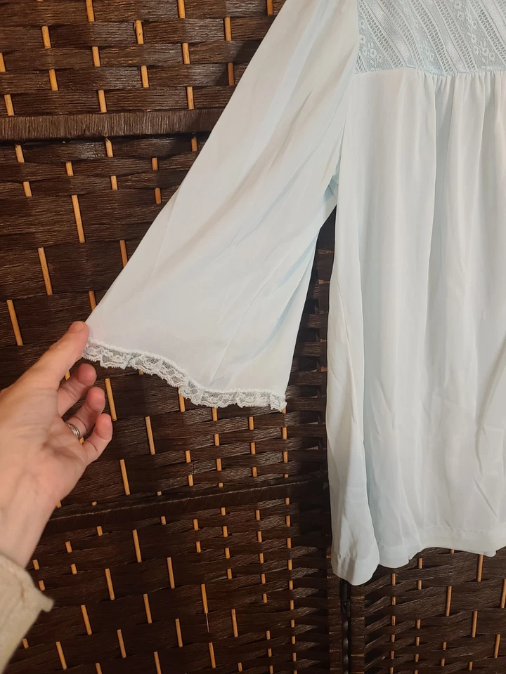 VTG Nancy King Lingerie 2 Piece Pajama Button Top & Pants Set PJ Blue Medium - Image 4 of 4