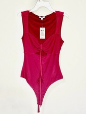 NWT Bar III Bodysuit Mesh Cutout Sweetheart Neck In Festive Red Sz S Coquette