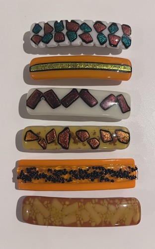 6 pairs Vintage Handblown Glass Clip Barrettes - Picture 2 of 5