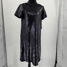 Copper Key Sequin Dress Party Cocktail Short Sleeve Navy Blue Women's large