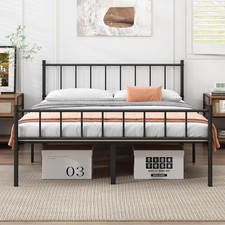 Full Size Metal Platform Bed Frame with Simple Headboard and Footboard, Mattress