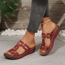 Women's Wedge Slide Sandals Hollow Out Open Toe Lightweight Summer Slippers