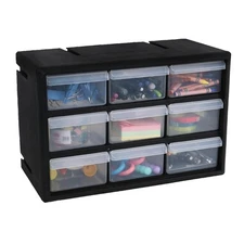 9-Drawer Plastic Parts Storage Cabinet Drawer Organizer Small Parts Black