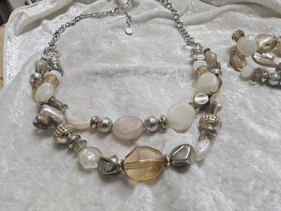 Pulsera Collar Cadena Ajustable Doble Capa Doble Cuentas Acrílico Beige Rubí... Foto 4 de 4