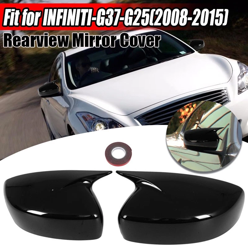 For Infiniti G25 G37 Q60 2009-2015 Gloss Black Side Wing Mirror Cover Overlay