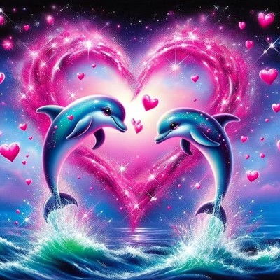 Diamond Art Kits for Adults,Dolphins in Love 5D Diamond Painting Kits Dots for 