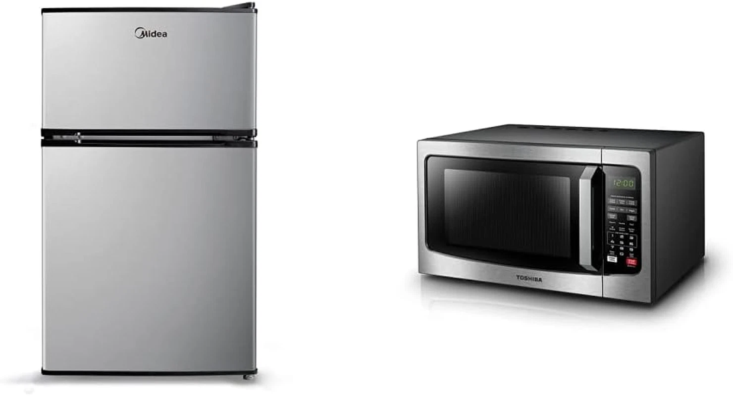 Compact Stainless Steel Refrigerator & Toshiba 1.2 Cu Ft Microwave Combo Set
Opens in a new window o