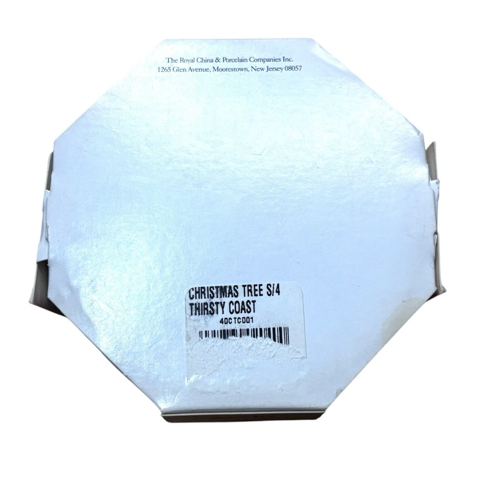 Spode Christmas Tree Coasters (4) Porcelain Bisque & Cork Round Thirsty Stone 4" - Image 2 of 2