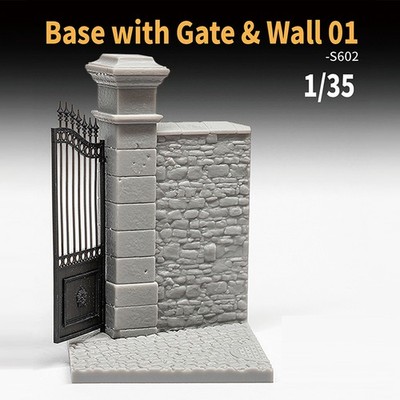 Model Scene Wrought Iron Gate Base with Gate & Wall 01 for 1/35 LIANG-S602