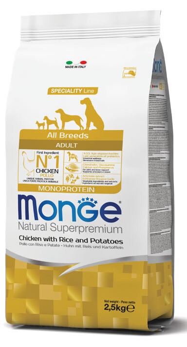 Cibo per Cani Monge Monoproteico Pollo e Riso - Superpremium Adult