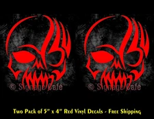 Tribal Gothic Skull Two Pk 5" Red Vinyl Decals Car Truck Window Laptop Tablet