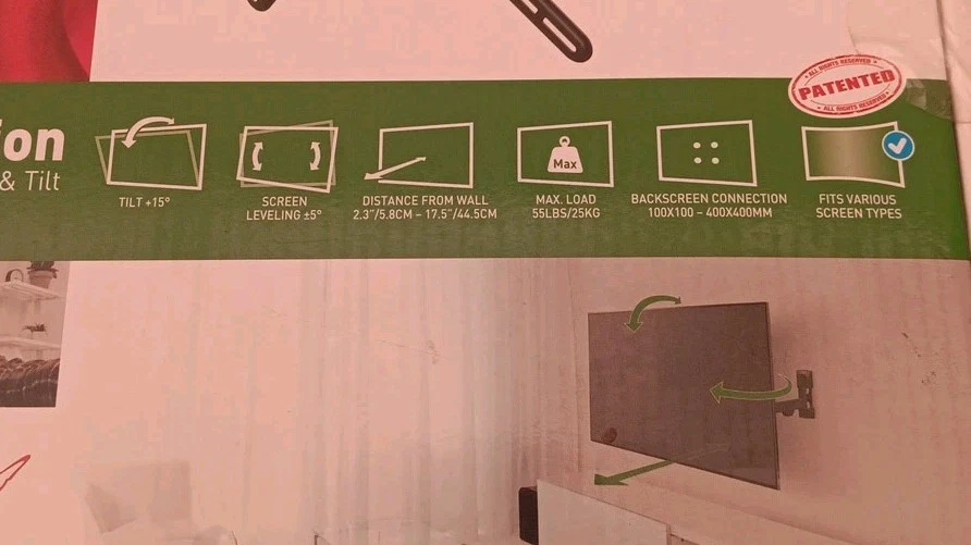 Suporte de parede para TV, 29"-58", Full Motion. Feito por Barkan. Carga máxima 55 lb - Imagem 2 de 4