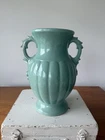 HTF Unmarked McCoy 1950 Gloss Glaze Turquoise Green Double Handled Vase